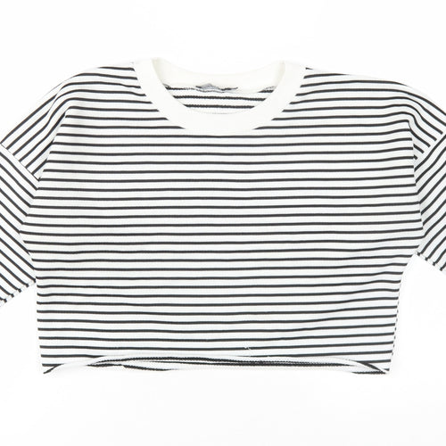 Boohoo Women’s White Striped Pullover Sweatshirt Size 8