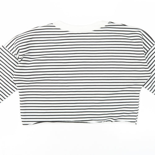 Boohoo Women’s White Striped Pullover Sweatshirt Size 8