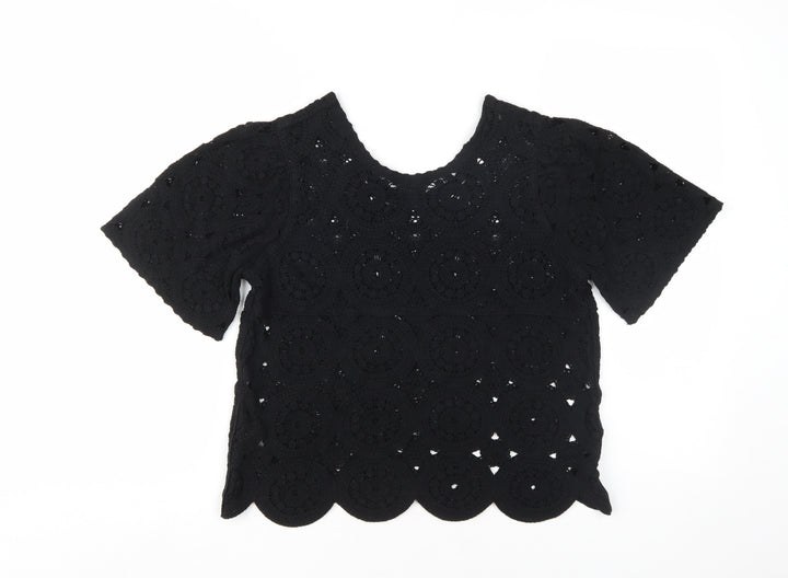 Next Women's Black Crochet Blouse - Size 14