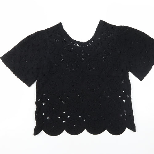 Next Women's Black Crochet Blouse - Size 14