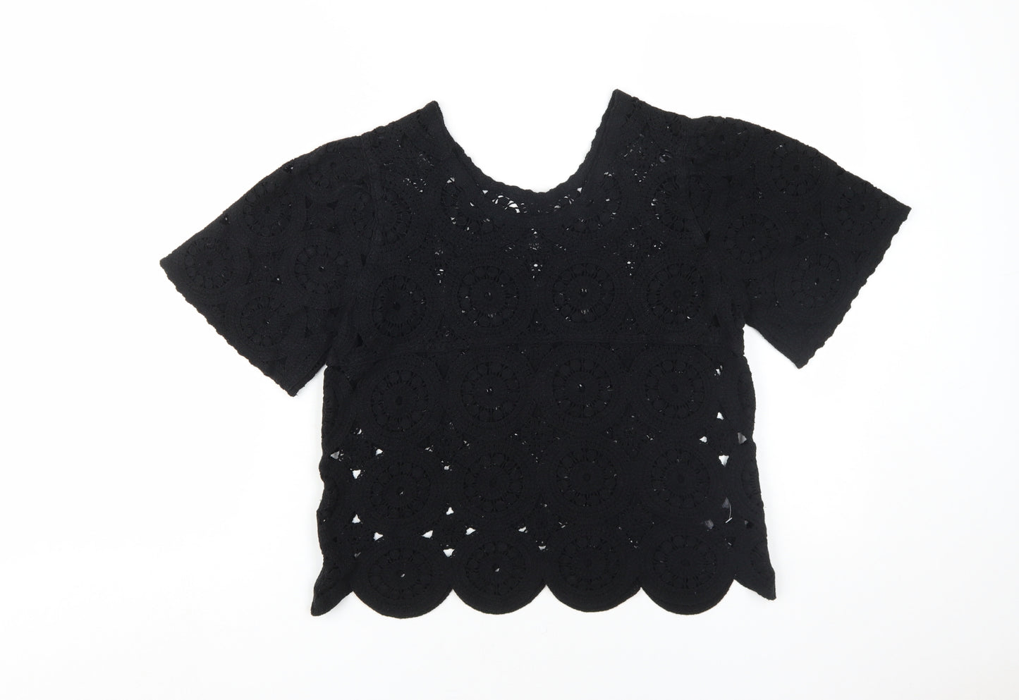 Next Women's Black Crochet Blouse - Size 14