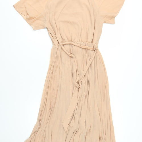 H&M Women's Beige A-Line Midi Dress, Size S