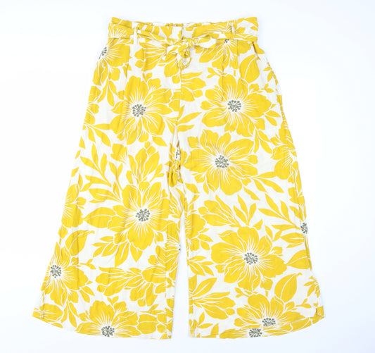 Marks and Spencer Women's Yellow Floral Cropped Trousers