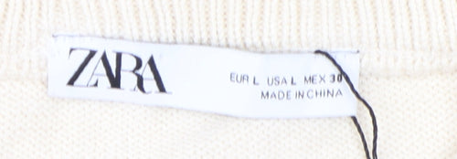 ZARA Women's Beige Striped Pullover Jumper - Size L