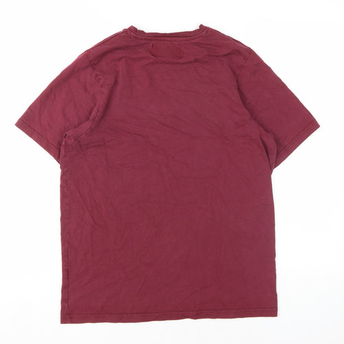 Pull & Bear Men's Red Cotton Crew Neck T-Shirt Size S