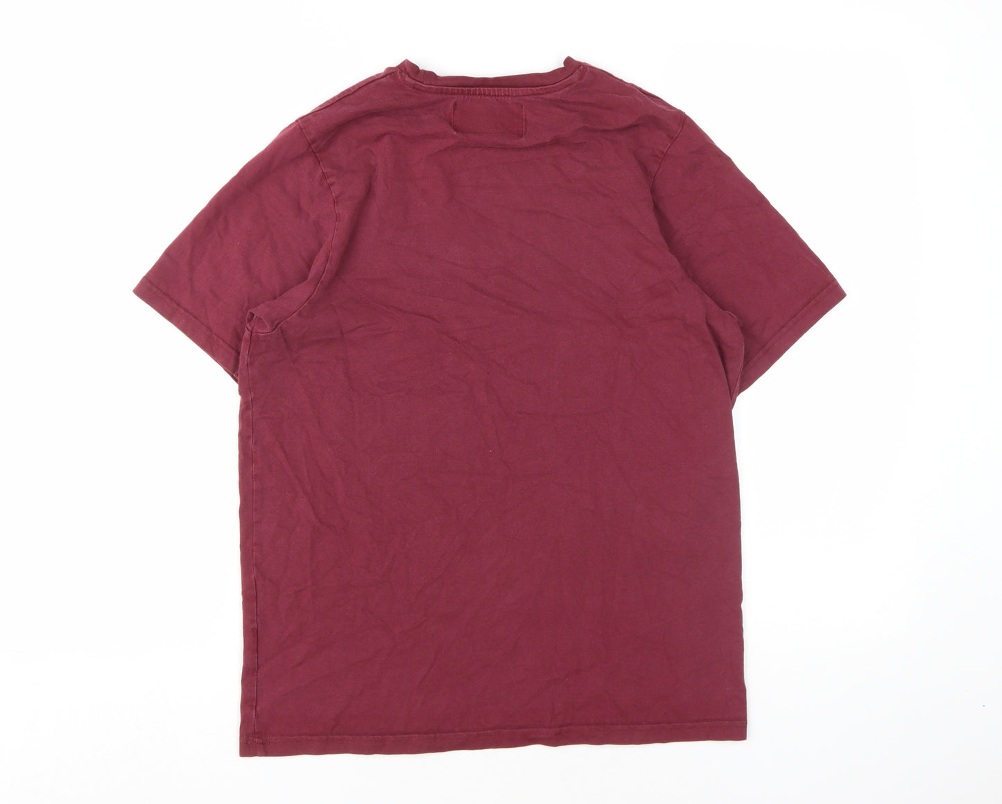 Pull & Bear Men's Red Cotton Crew Neck T-Shirt Size S