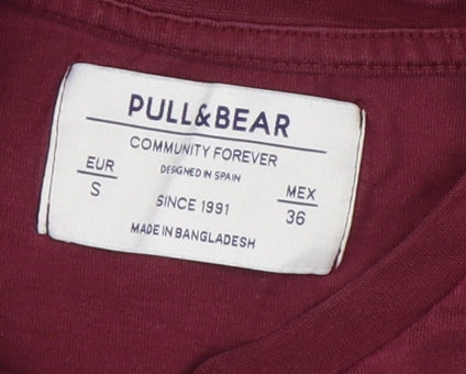 Pull & Bear Men's Red Cotton Crew Neck T-Shirt Size S