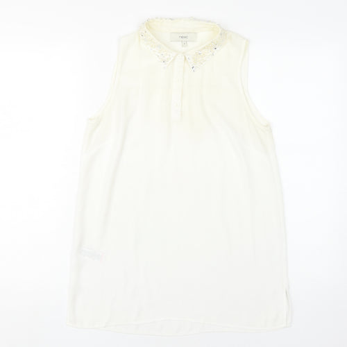 Next Women Ivory Beaded Collared Blouse UK 8