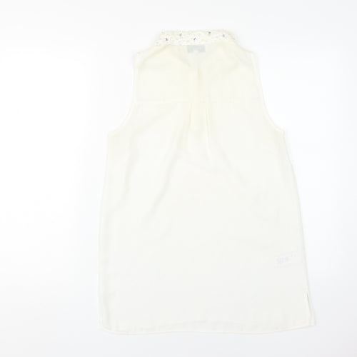Next Women Ivory Beaded Collared Blouse UK 8
