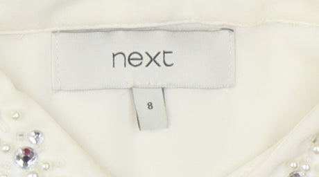 Next Women Ivory Beaded Collared Blouse UK 8