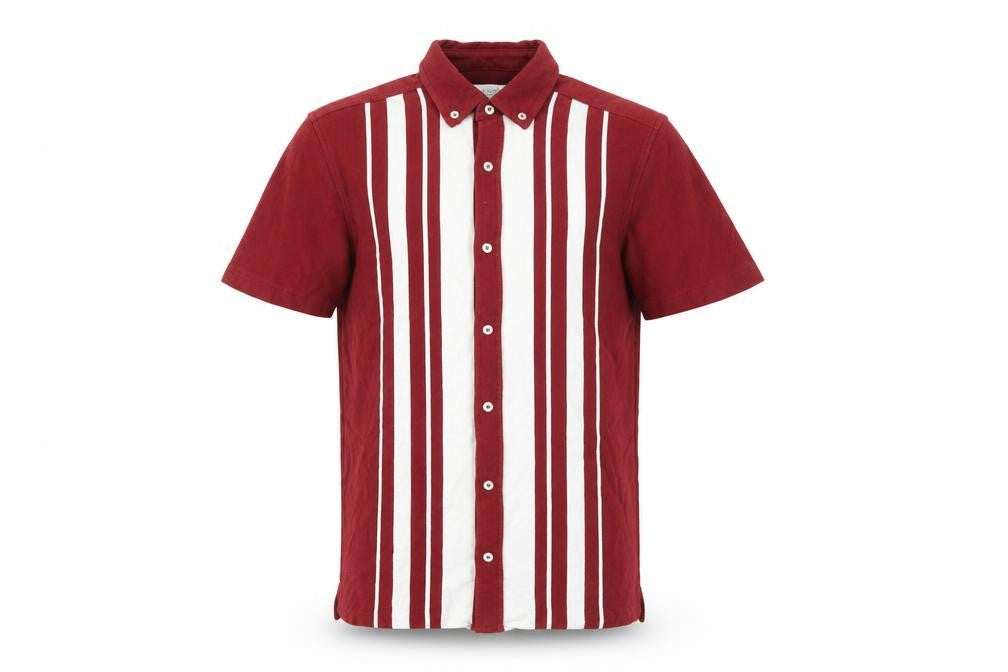 Front view of Next Men's Red Striped Button-Up Shirt, S