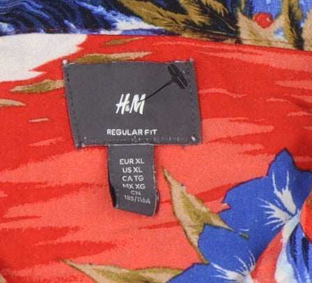 H&M Men's Hawaiian Graphic Print Shirt XL Multicoloured