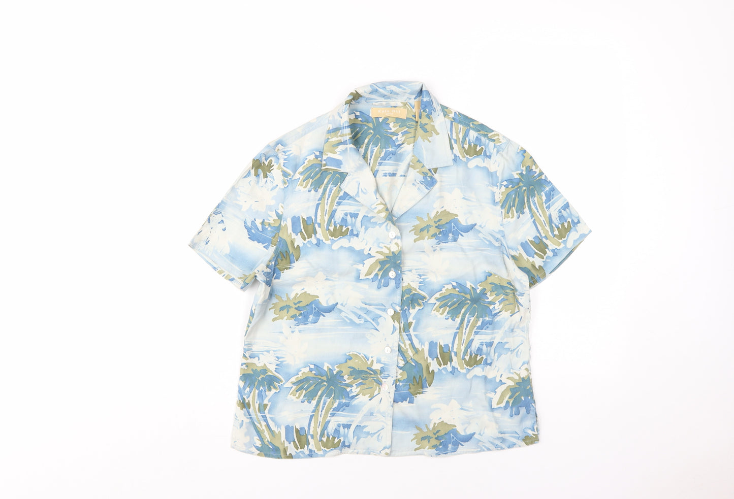 Kate Hill Women's Petite Blue Button-Up Hawaiian Shirt