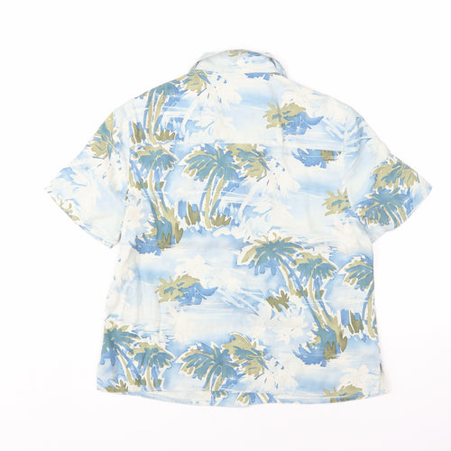 Kate Hill Women's Petite Blue Button-Up Hawaiian Shirt