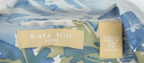 Kate Hill Women's Petite Blue Button-Up Hawaiian Shirt