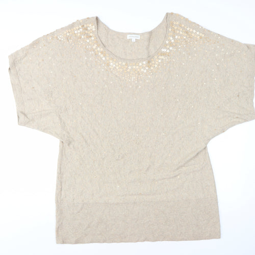 Monsoon Women's Beige Pullover Jumper, Large, Beaded Detail