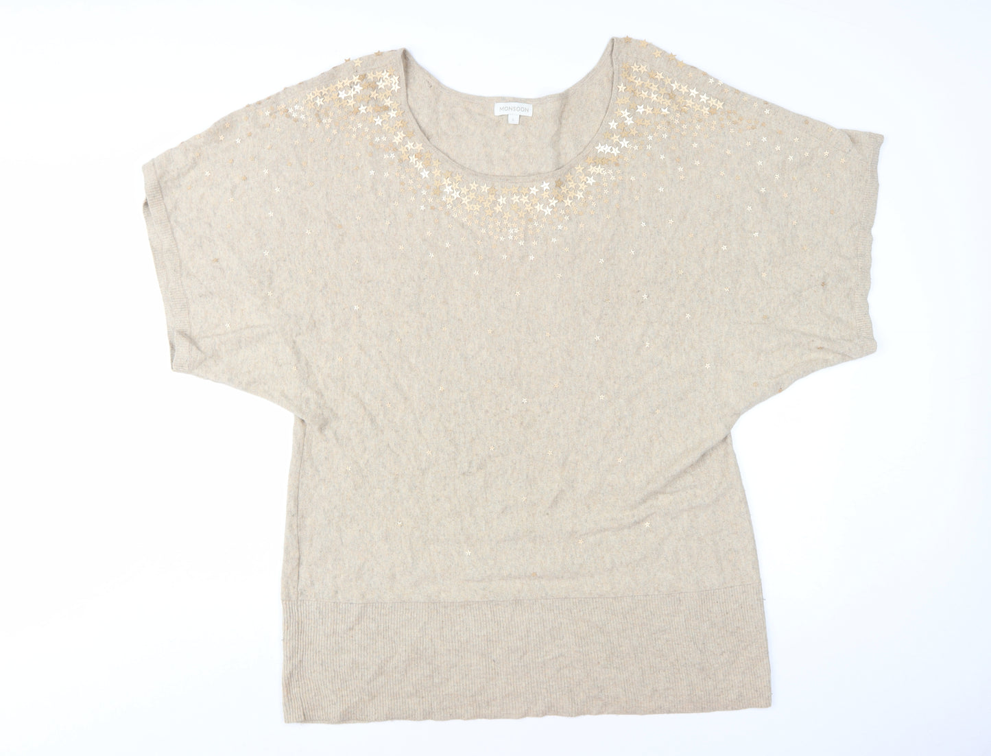 Monsoon Women's Beige Pullover Jumper, Large, Beaded Detail