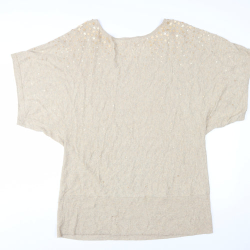 Monsoon Women's Beige Pullover Jumper, Large, Beaded Detail