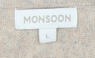 Monsoon Women's Beige Pullover Jumper, Large, Beaded Detail