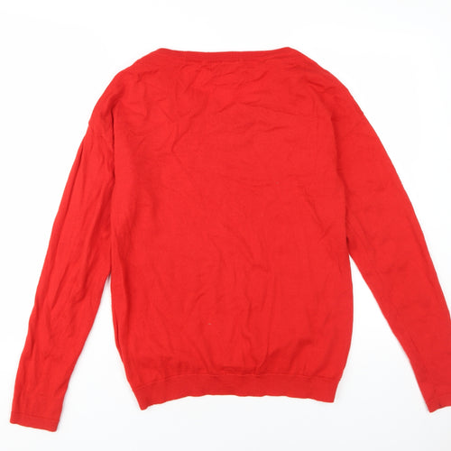 VILDNIS Men's Red V-Neck Pullover Jumper M