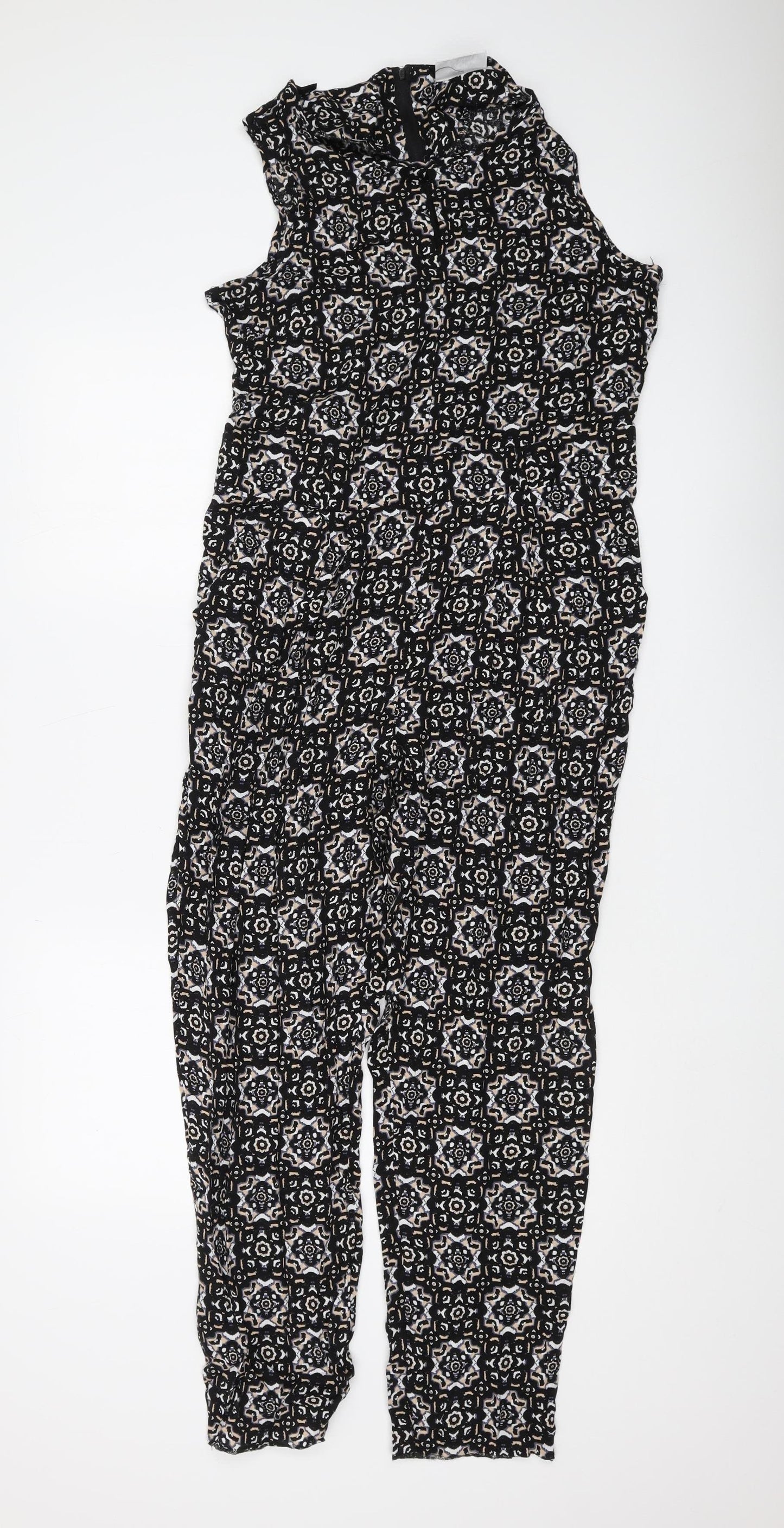 Wallis Women's Black Geometric Jumpsuit Size 12