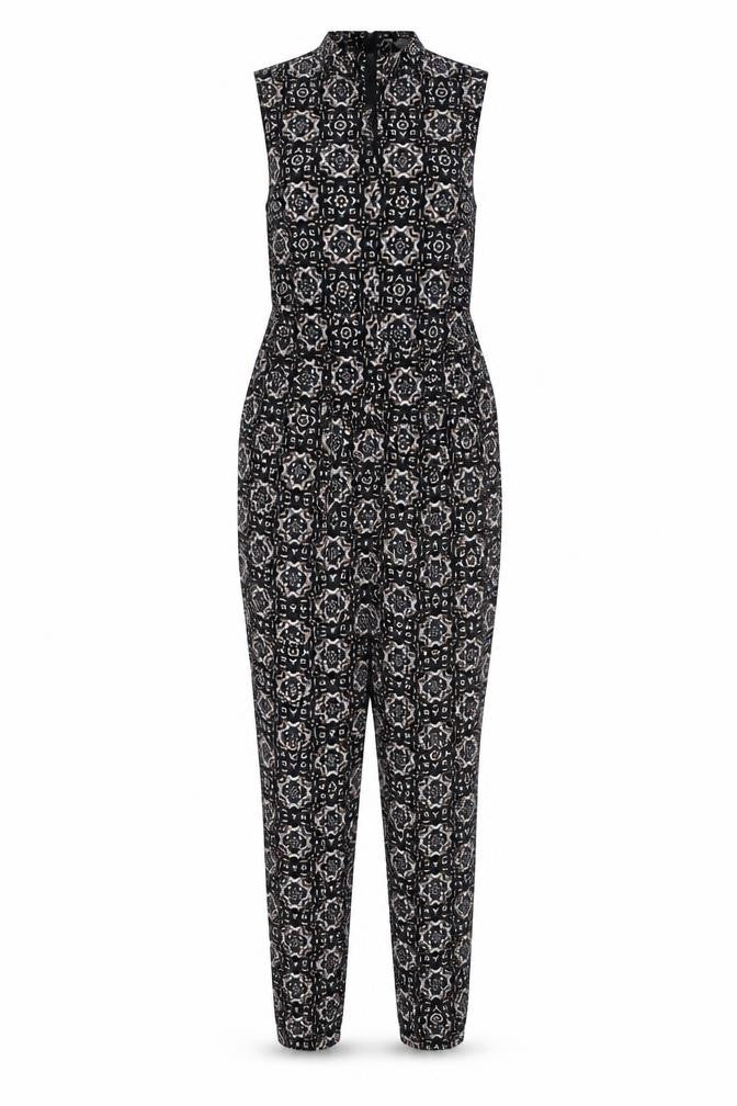Front view of Wallis Women's Black Geometric Jumpsuit, size 12