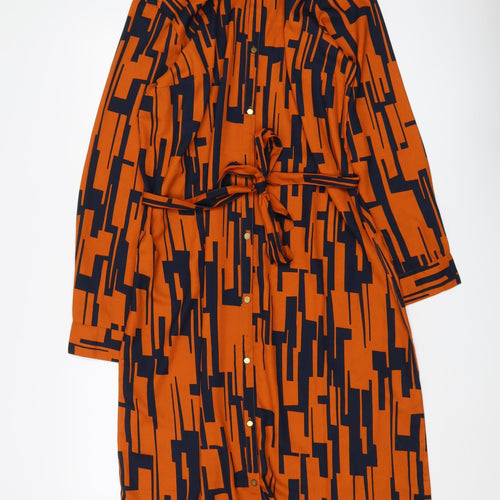 Damart Women Orange Geometric Shirt Dress Size 16