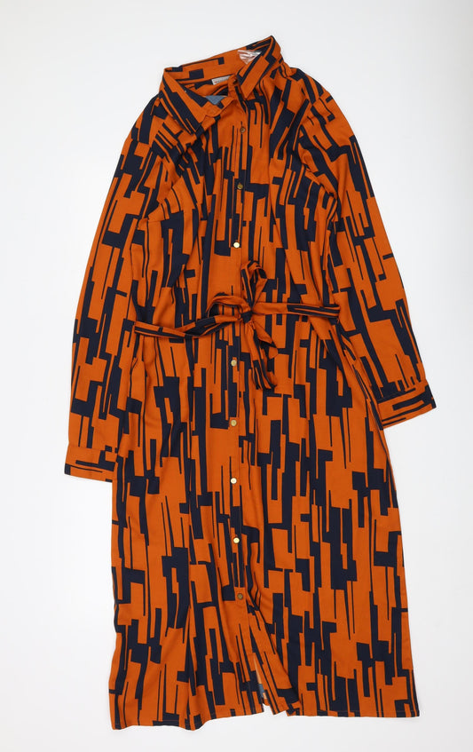 Damart Women Orange Geometric Shirt Dress Size 16