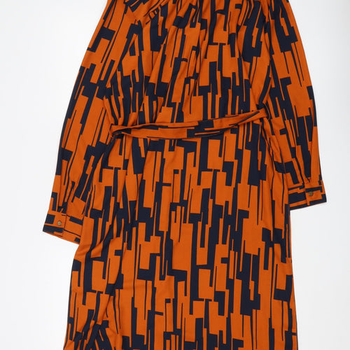 Damart Women Orange Geometric Shirt Dress Size 16