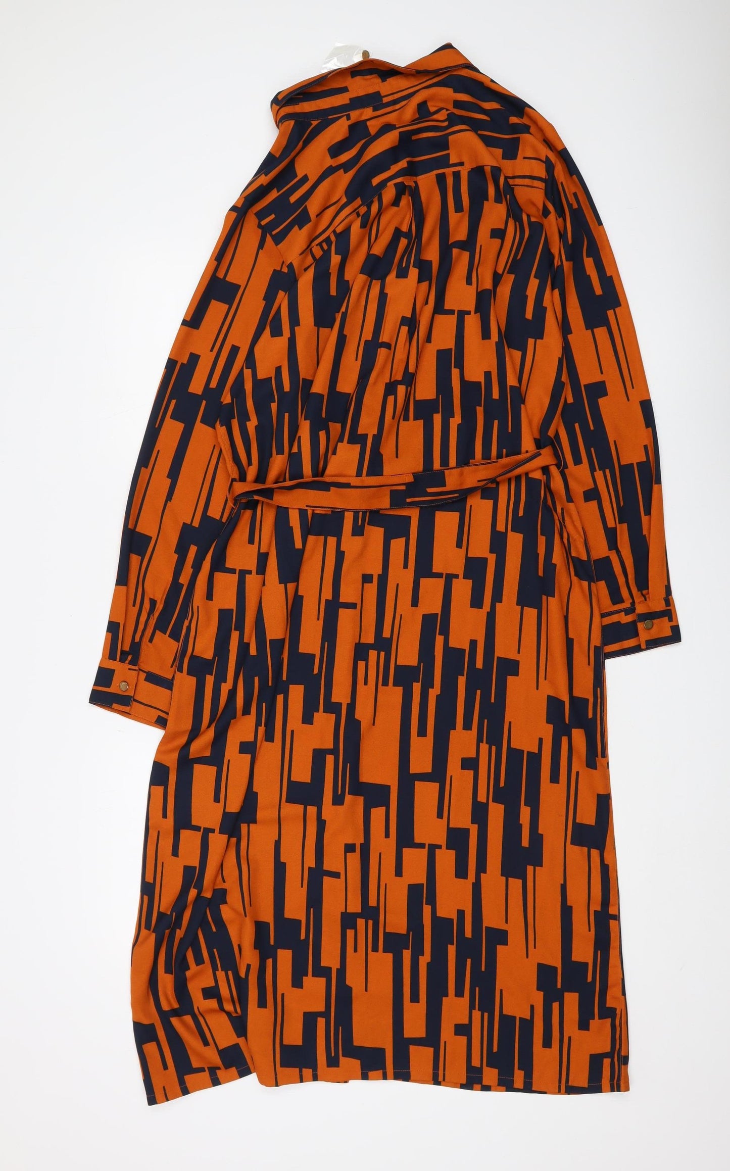 Damart Women Orange Geometric Shirt Dress Size 16