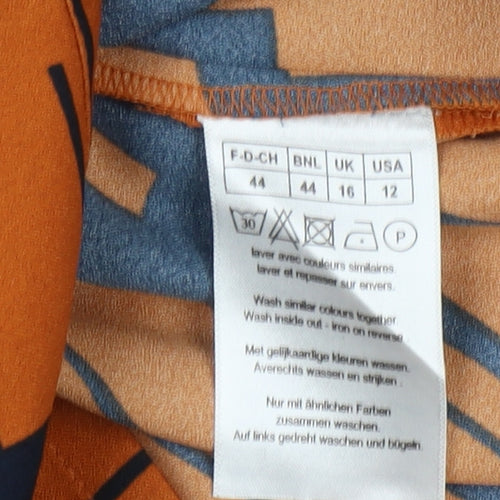 Damart Women Orange Geometric Shirt Dress Size 16
