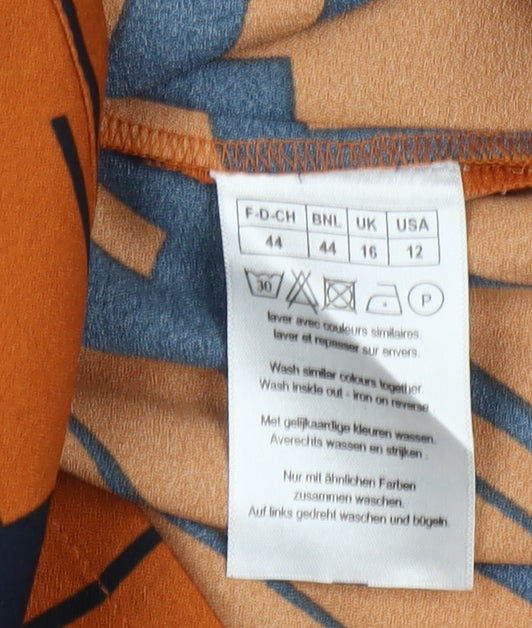 Damart Women Orange Geometric Shirt Dress Size 16