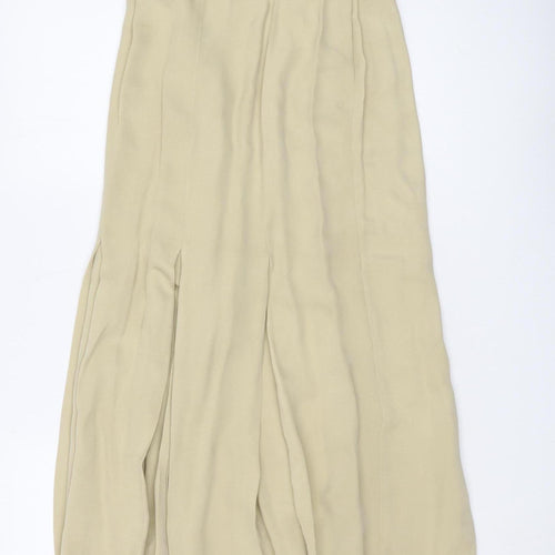 Susan Wooff Women's Beige Pleated Silk Long Skirt, Size 6