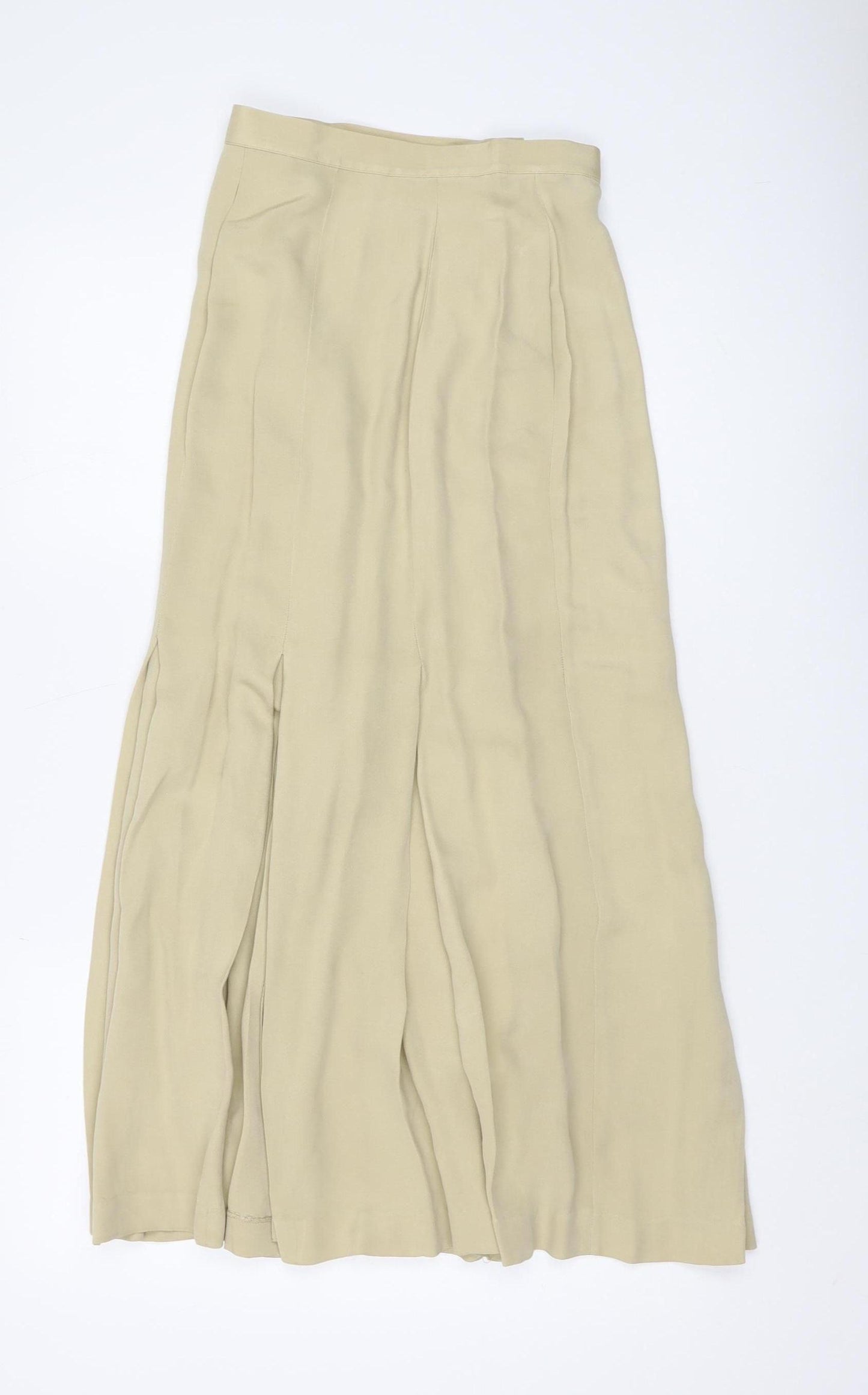 Susan Wooff Women's Beige Pleated Silk Long Skirt, Size 6