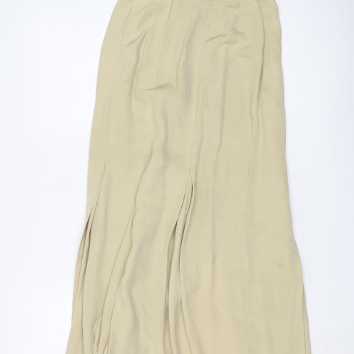 Susan Wooff Women's Beige Pleated Silk Long Skirt, Size 6