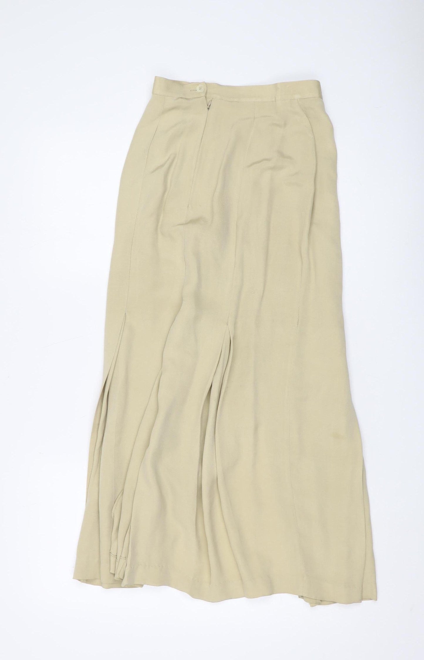 Susan Wooff Women's Beige Pleated Silk Long Skirt, Size 6