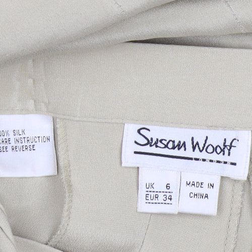 Susan Wooff Women's Beige Pleated Silk Long Skirt, Size 6