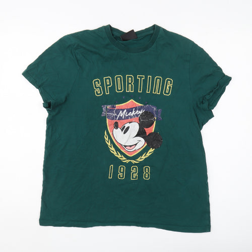 Disney Green T-Shirt, Mickey Mouse, Men's S, Graphic Print