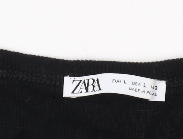 Zara Women's Black Cotton Tank Top Size L