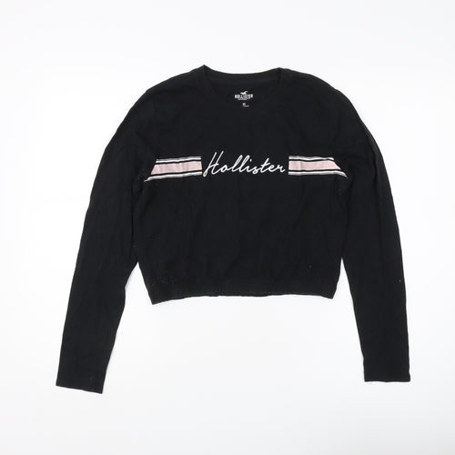 Hollister Women's Black Cropped T-Shirt XS