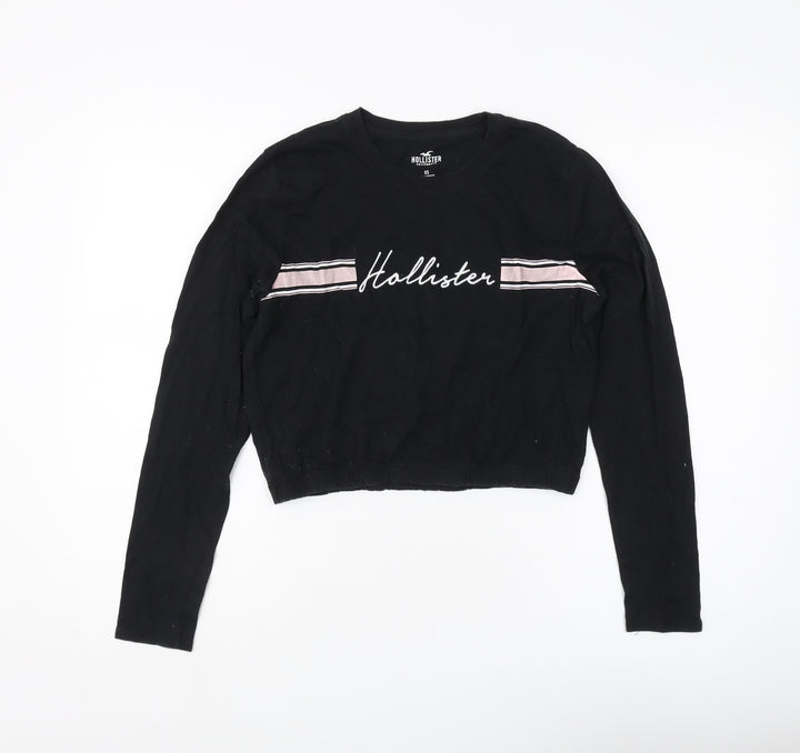 Hollister Women's Black Cropped T-Shirt XS