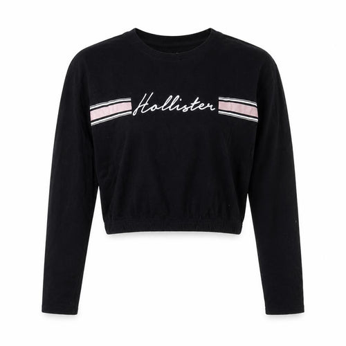 Hollister Women's Black Cropped T-Shirt XS