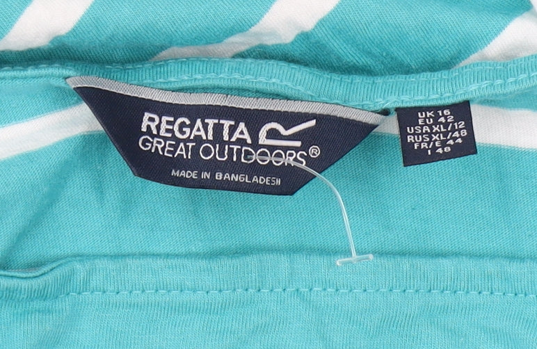 Regatta Women's Blue Striped Boat Neck Top, Size 16