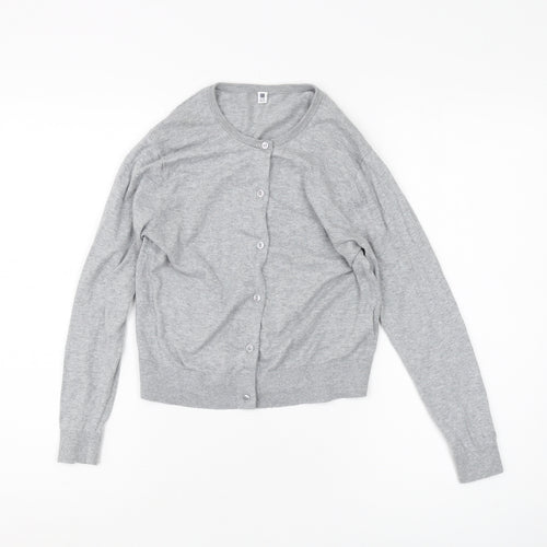 Uniqlo Girls Grey Cardigan 9-10 Years Cotton Buttoned