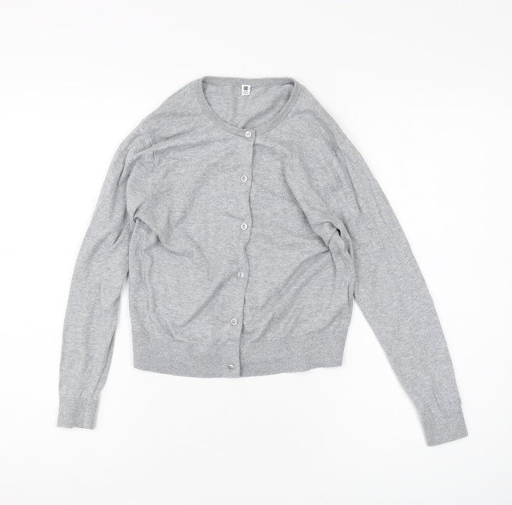 Uniqlo Girls Grey Cardigan 9-10 Years Cotton Buttoned