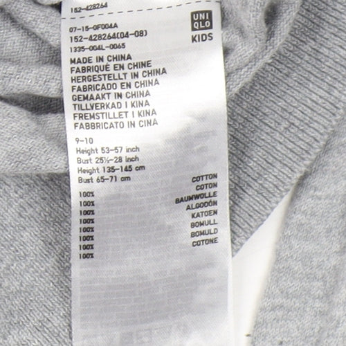 Uniqlo Girls Grey Cardigan 9-10 Years Cotton Buttoned
