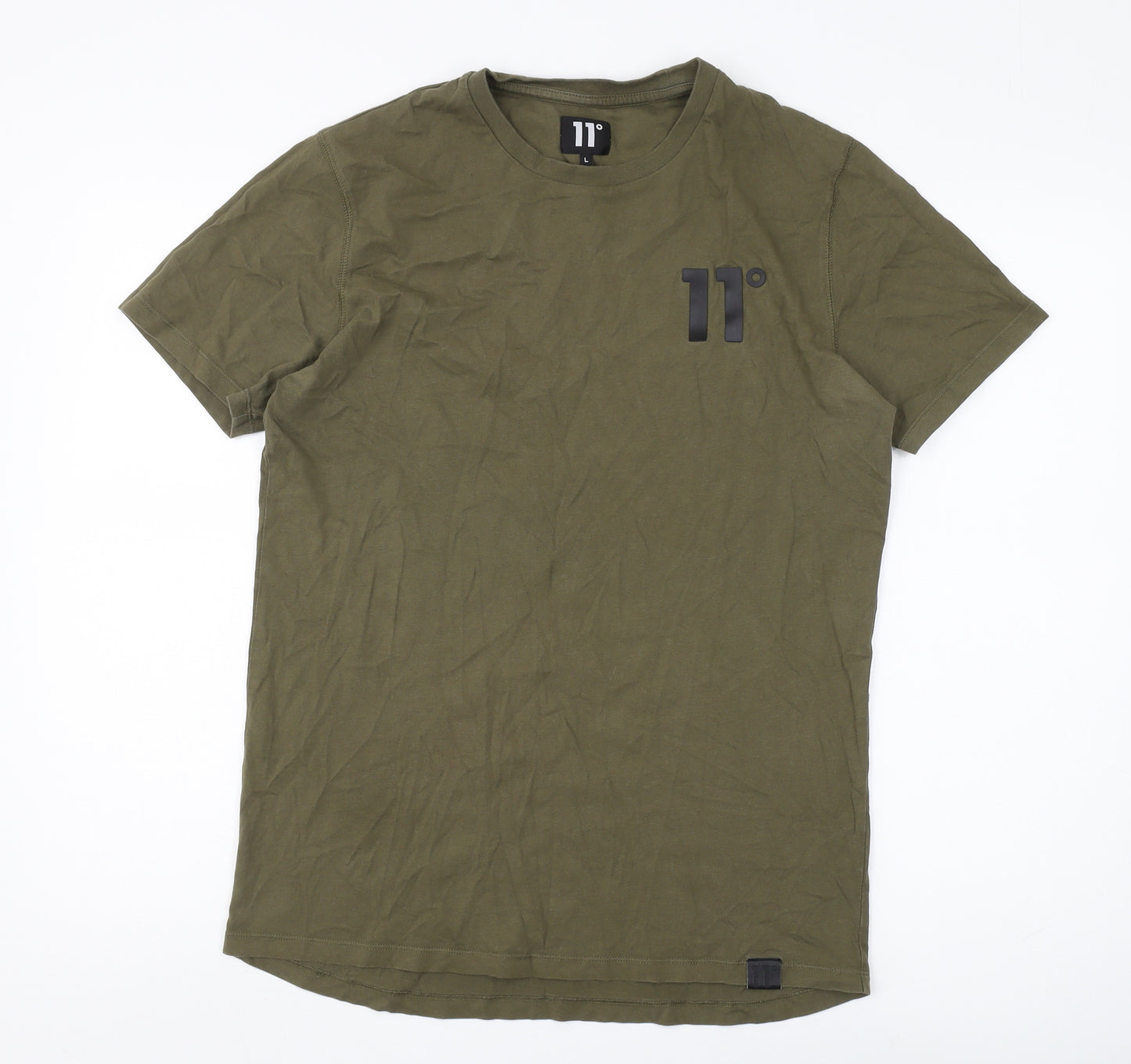 11 Degrees Men's Green L Solid Crew Neck T-Shirt
