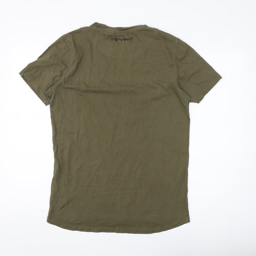 11 Degrees Men's Green L Solid Crew Neck T-Shirt