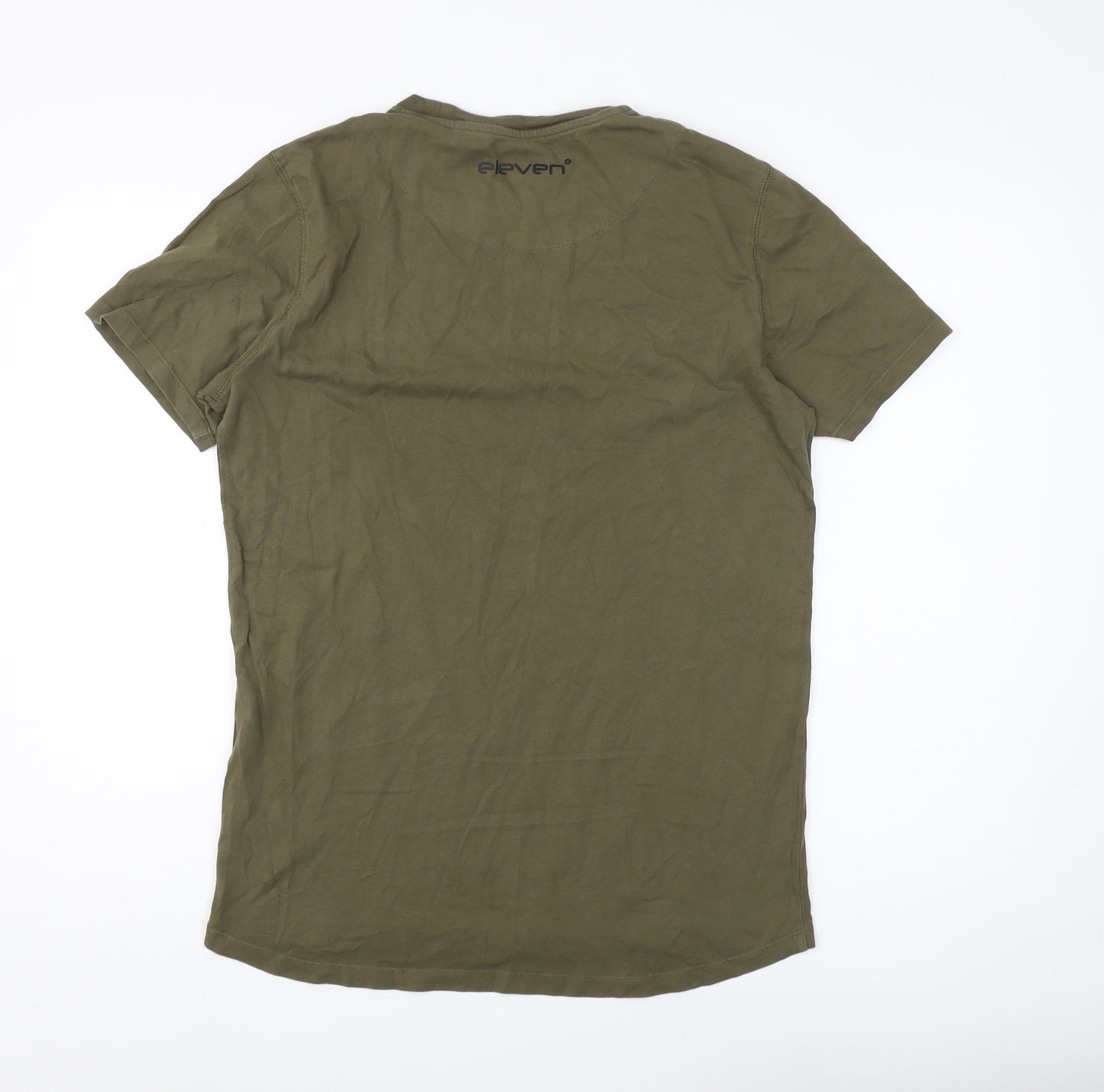 11 Degrees Men's Green L Solid Crew Neck T-Shirt