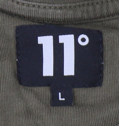 11 Degrees Men's Green L Solid Crew Neck T-Shirt